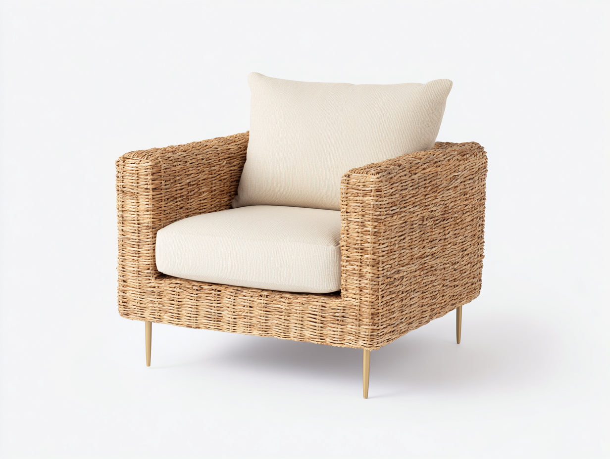 Fauteuil de jardin - Rotin tressé - 86x80x75 cm - Beige naturel-Crème - Contemporain