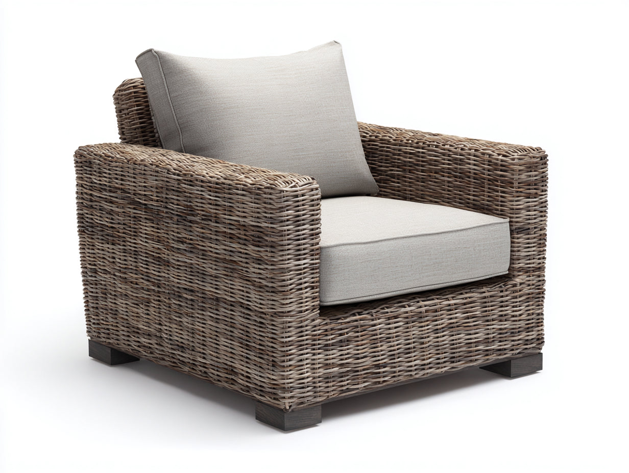 Fauteuil de jardin - Rotin tressé - 92x85x76 cm - Brun grisé-Grège - Rustique