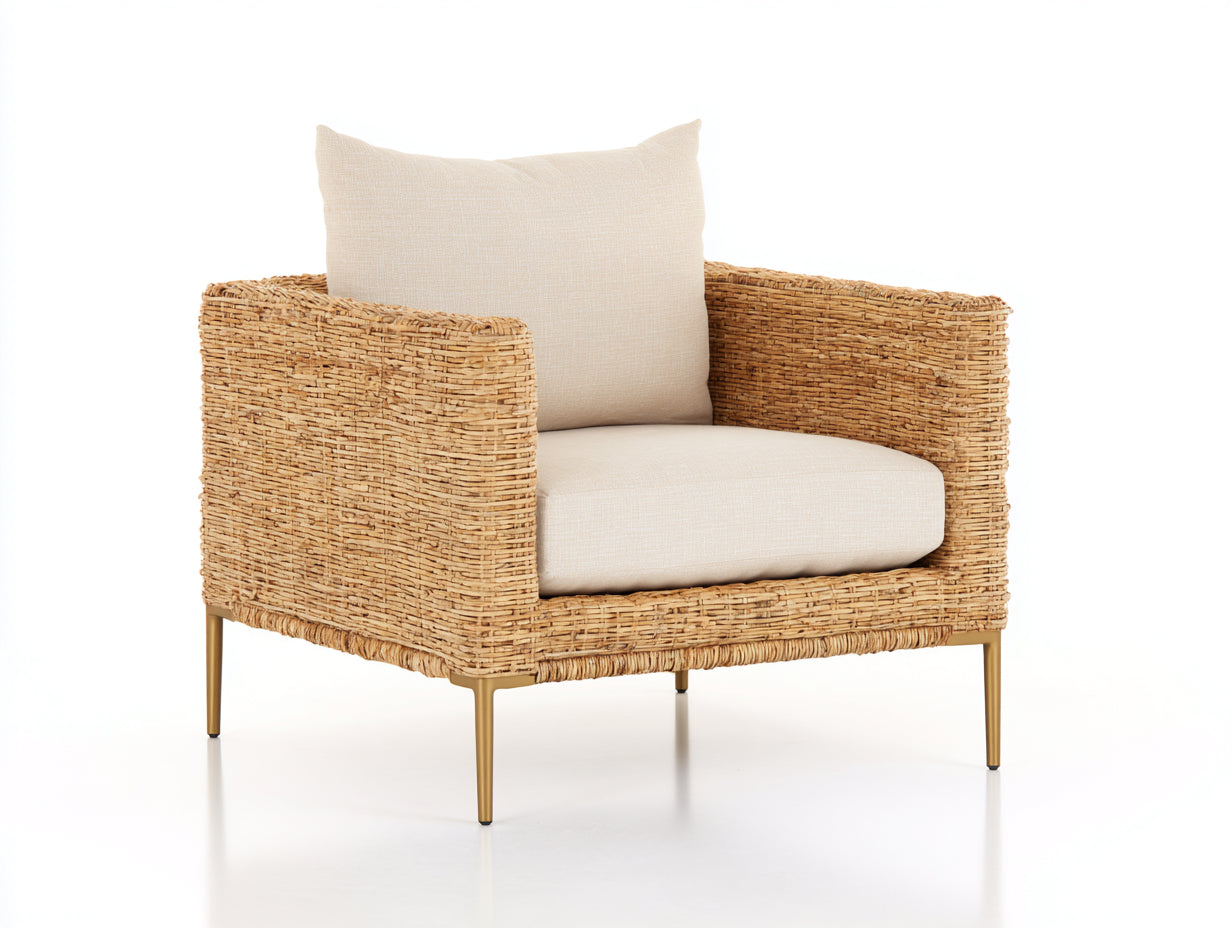 Fauteuil de jardin - Rotin tressé - 88x82x74 cm - Beige naturel-Crème - Contemporain