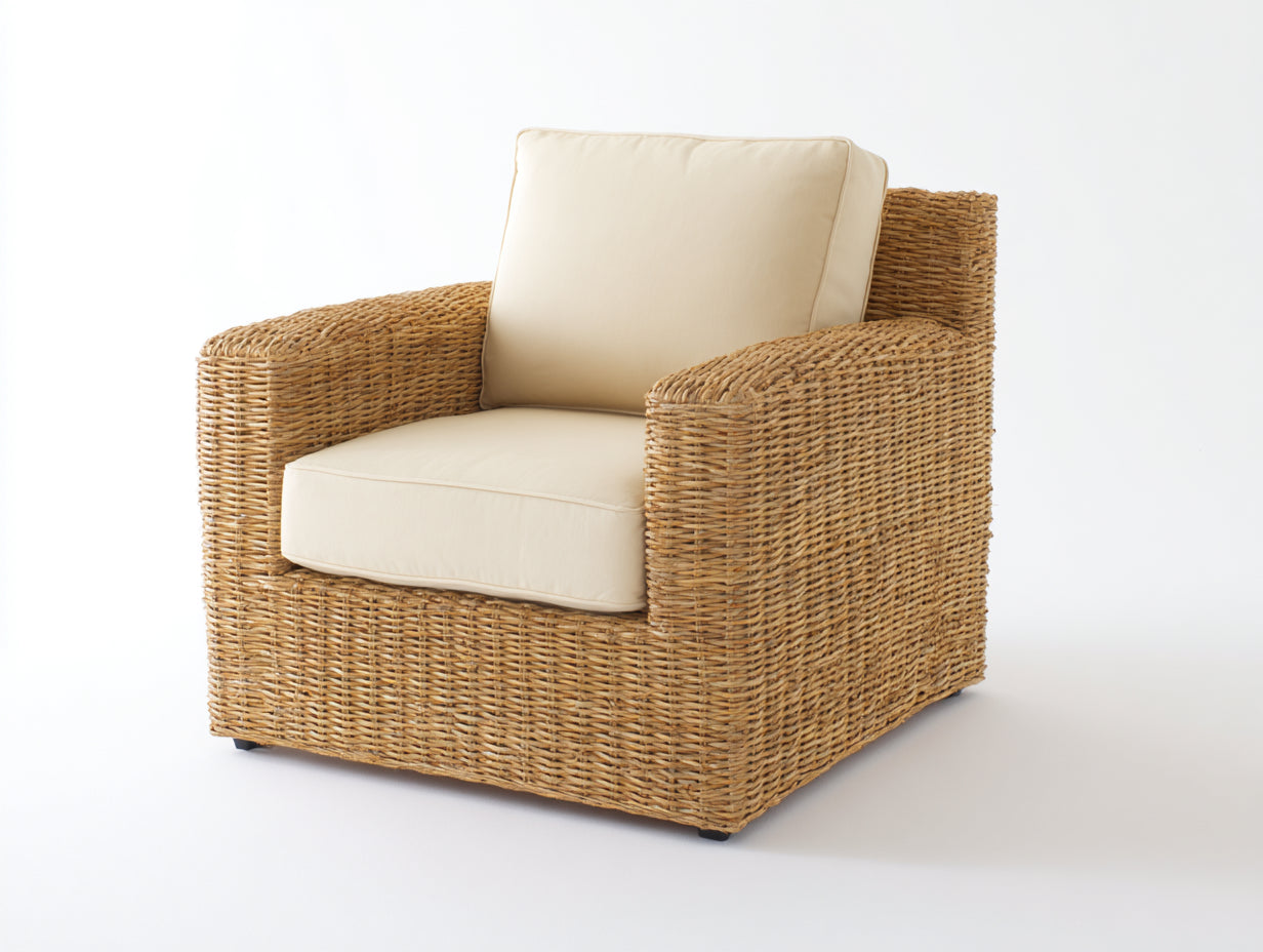 Fauteuil de jardin - Rotin tressé - 91x85x76 cm - Miel naturel-Ivoire - Contemporain
