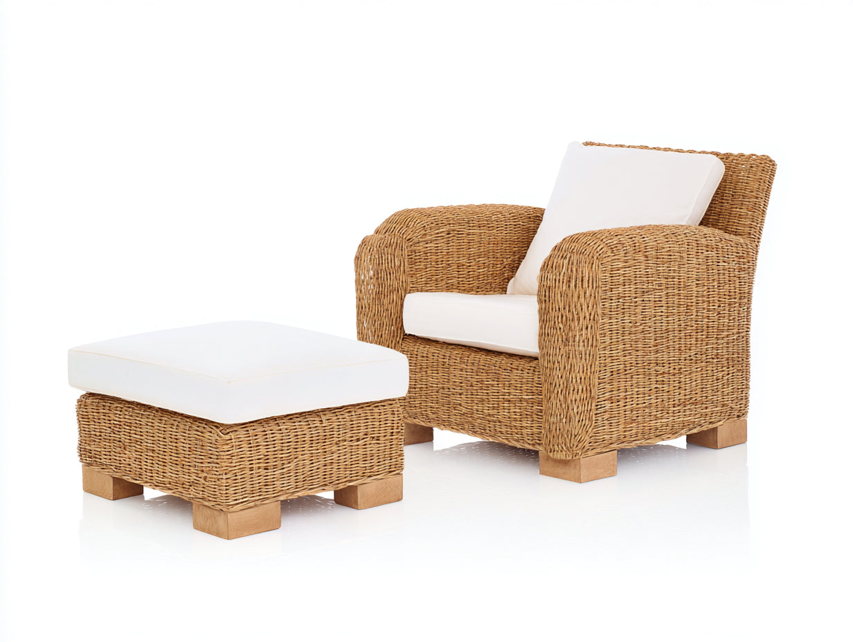 Fauteuil de jardin - rotin - 88x82x86 cm - naturel-écru - bohème