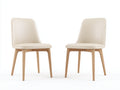Chaise de salle à manger - cuir synthétique-bois - 48x56x84 cm - crème-naturel - scandinave