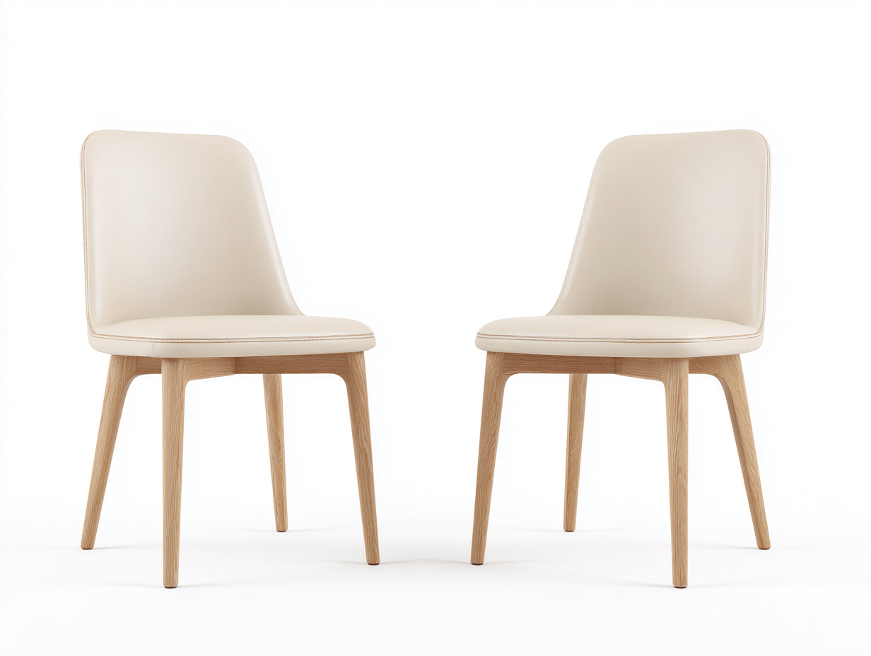 Chaise de salle à manger - cuir synthétique-bois - 48x56x84 cm - crème-naturel - scandinave