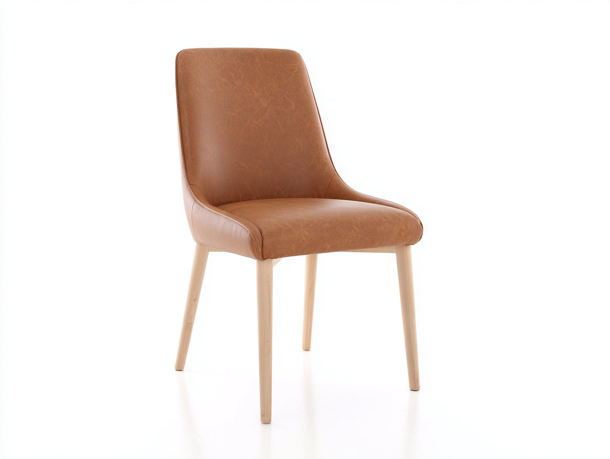 Chaise de salle à manger - cuir synthétique-bois - 50x58x87 cm - marron cognac-naturel - moderne