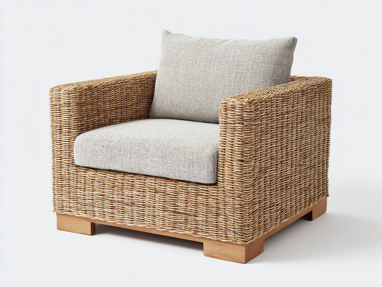 Fauteuil de jardin - Rotin tressé - 92x86x76 cm - Beige naturel-Grège - Rustique