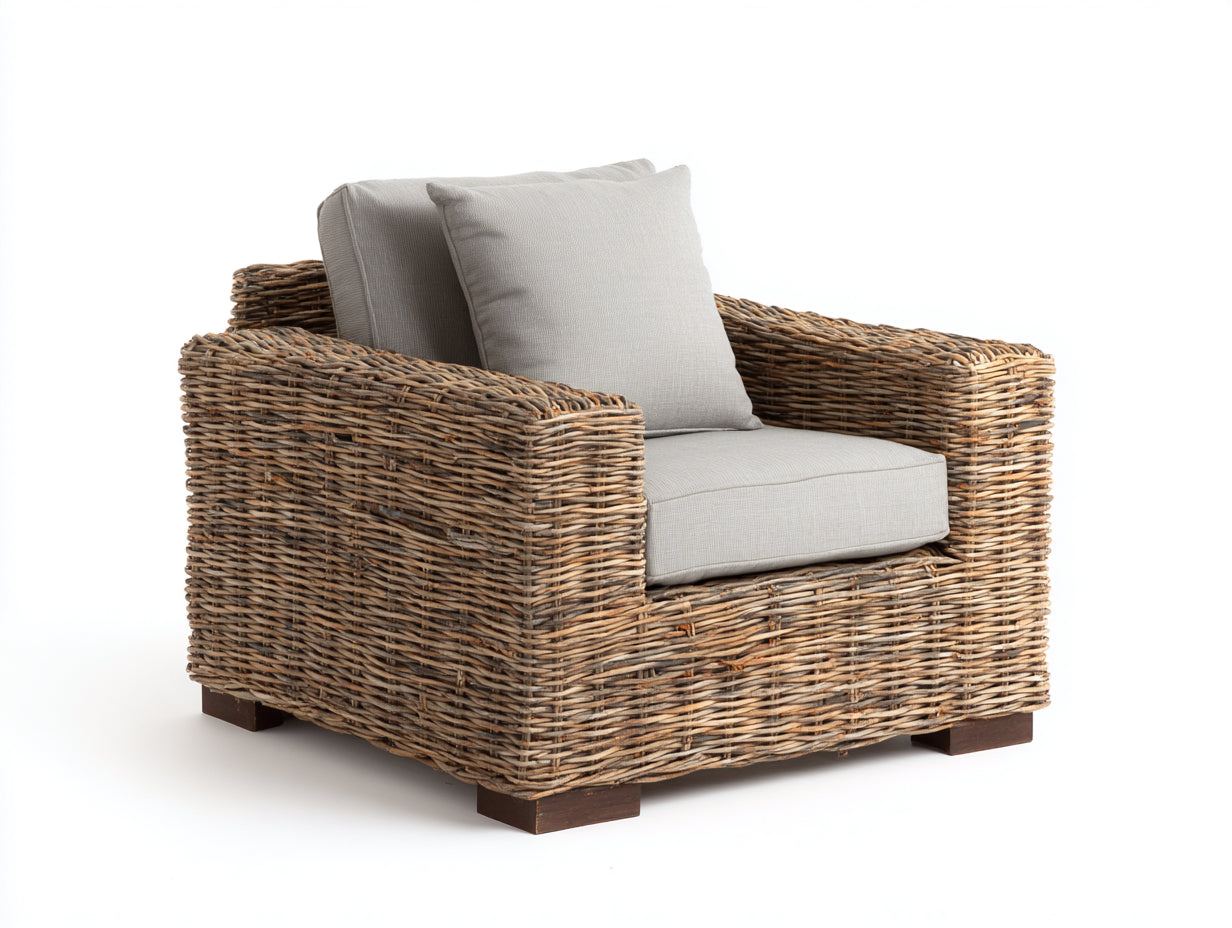 Fauteuil de jardin - Rotin tressé - 89x83x74 cm - Beige naturel-Grège - Bohème