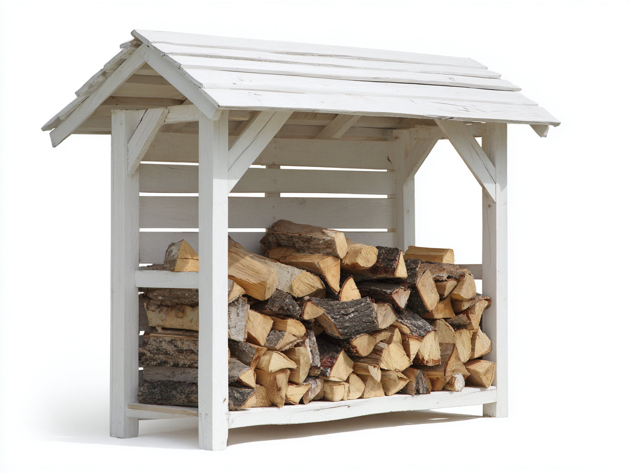 Abri à bûches-Bois-176x68x150 cm-Blanc-Rustique extérieur