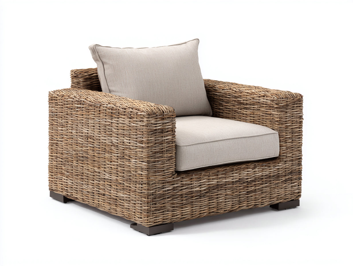 Fauteuil de jardin - Rotin tressé - 90x84x75 cm - Beige brun-Grège - Naturel