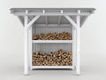 Abri à bûches-Bois-156x63x176 cm-Blanc-Gris-Design couvert