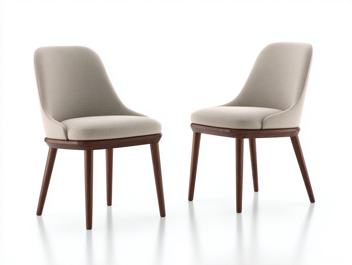 Chaise de salle à manger - tissu-bois - 52x58x82 cm - beige-noyer - moderne