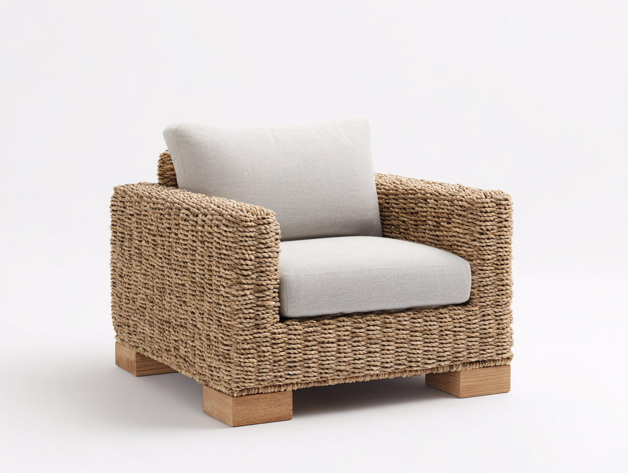 Fauteuil de jardin - rotin - 94x86x76 cm - naturel-grège - bord de mer