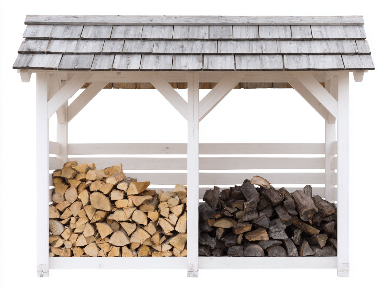 Abri à bûches-Bois-236x64x168 cm-Blanc-Gris-Rustique ouvert