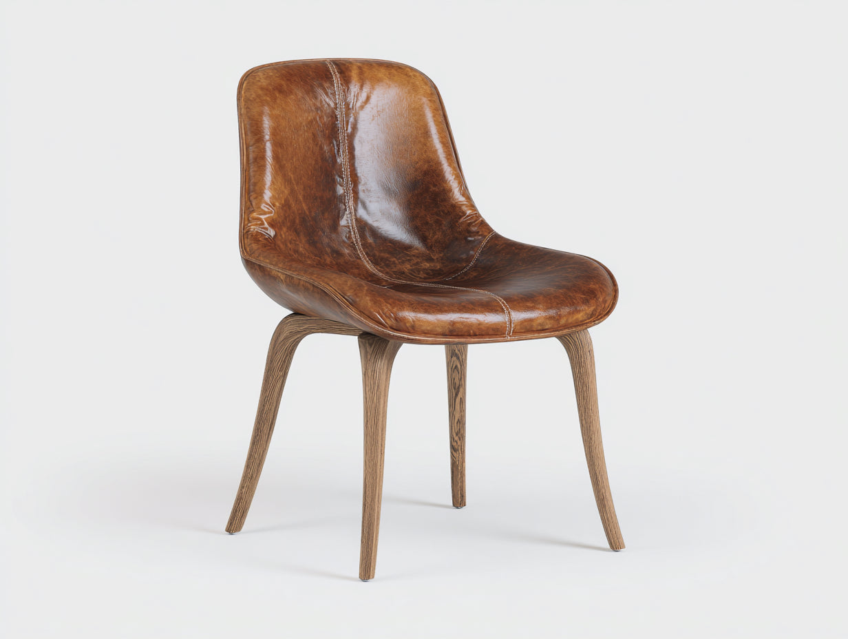Chaise de salle à manger - cuir synthétique-bois - 50x57x84 cm - marron-noyer - vintage