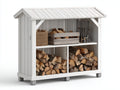 Abri à bûches-Bois-162x56x146 cm-Blanc-Rustique extérieur