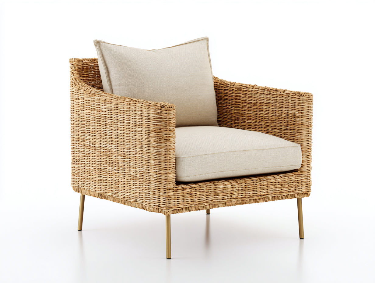Fauteuil de jardin - Rotin tressé - 84x79x73 cm - Beige naturel-Sable - Bohème