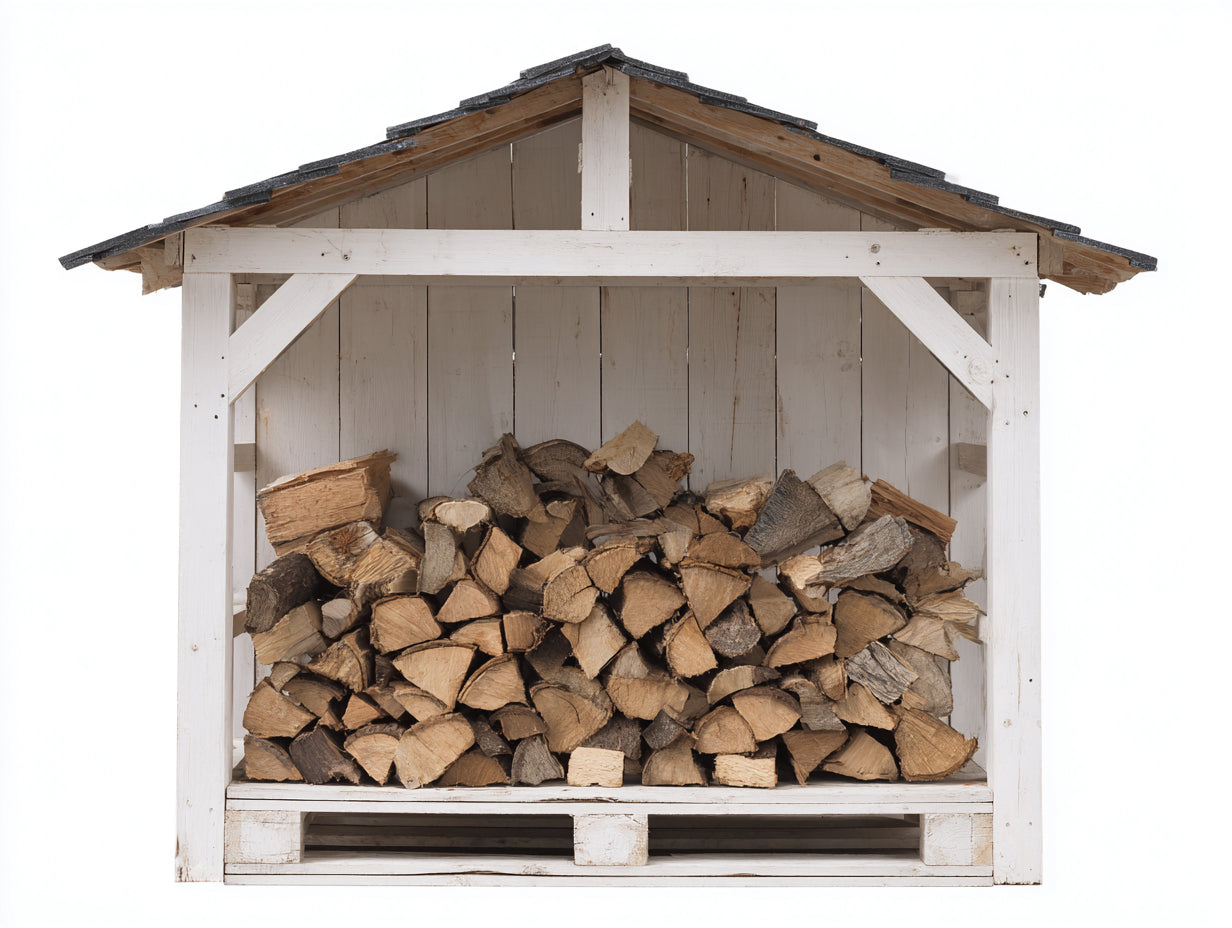 Abri à bûches-Bois-192x78x166 cm-Blanc-Gris-Chalet rustique