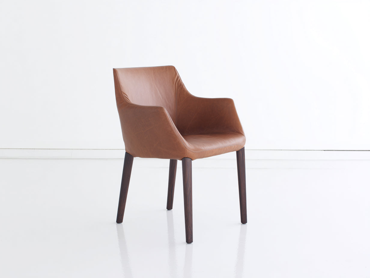 Chaise de salle à manger - cuir synthétique-bois - 58x61x86 cm - marron cognac - moderne