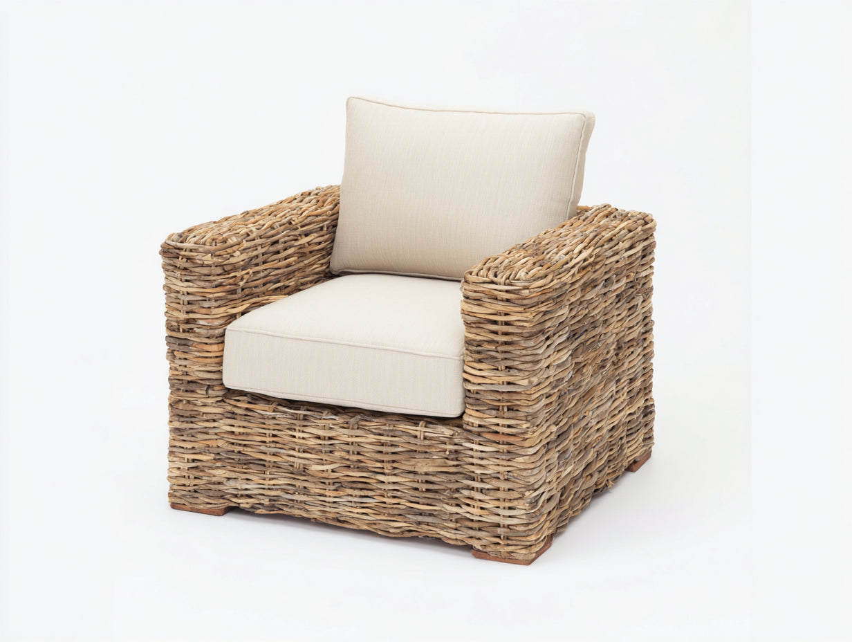 Fauteuil de jardin - Rotin tressé - 89x83x74 cm - Beige brun-Crème - Bohème