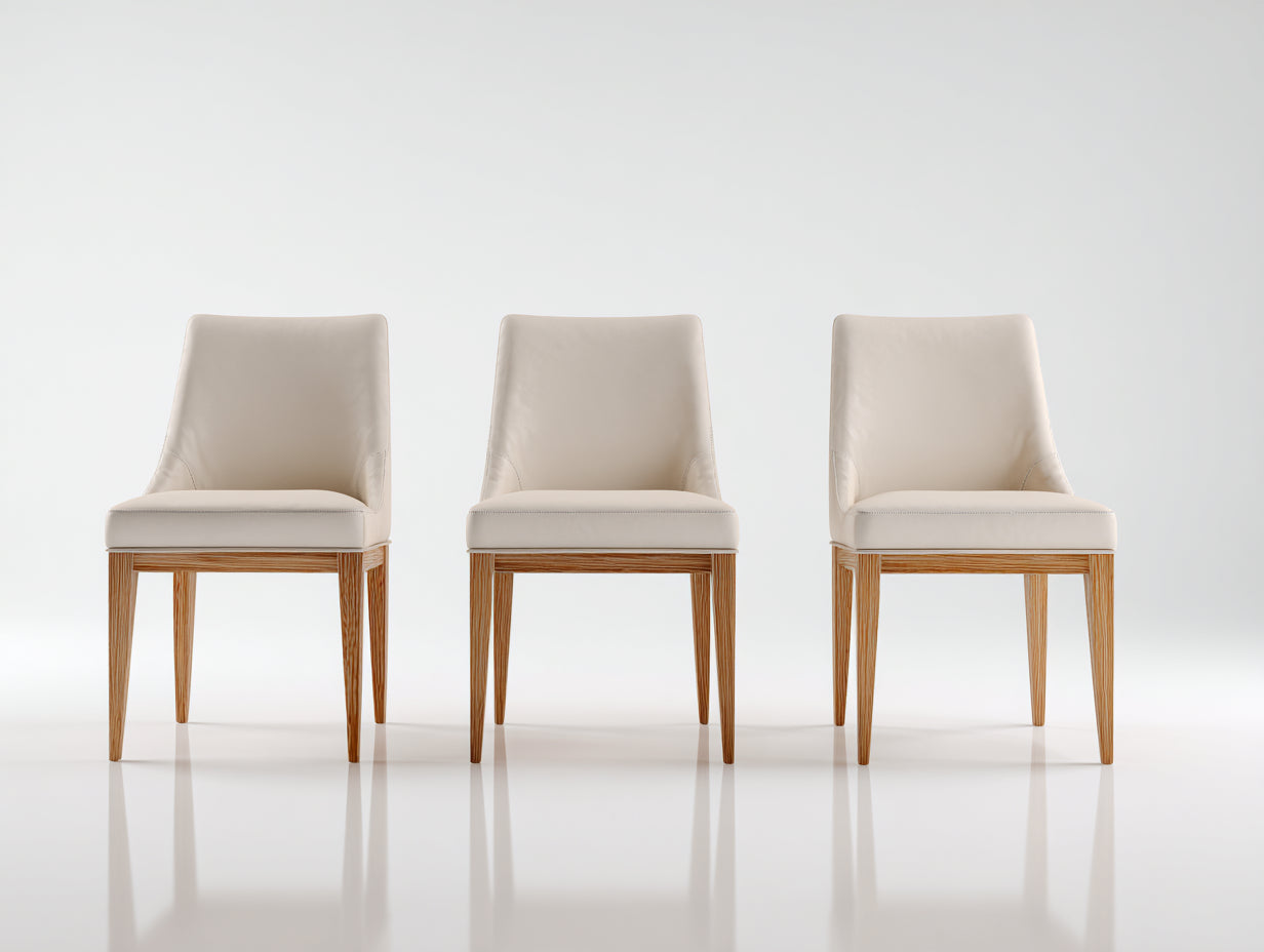 Chaise de salle à manger - cuir synthétique-bois - 48x58x88 cm - beige-naturel - moderne