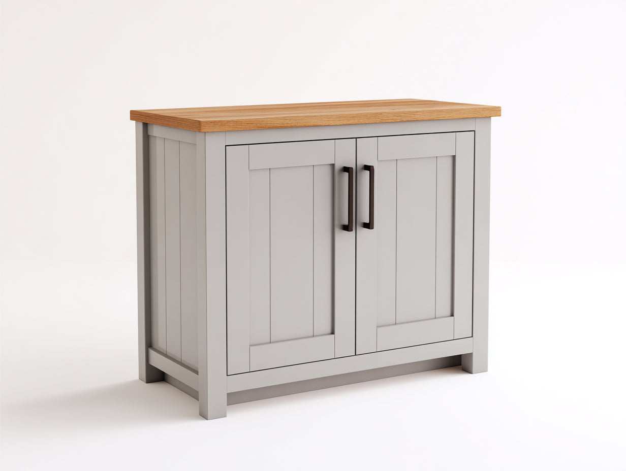 Buffet - Bois - 102x42x84 cm - Gris clair-Chêne naturel - Campagne