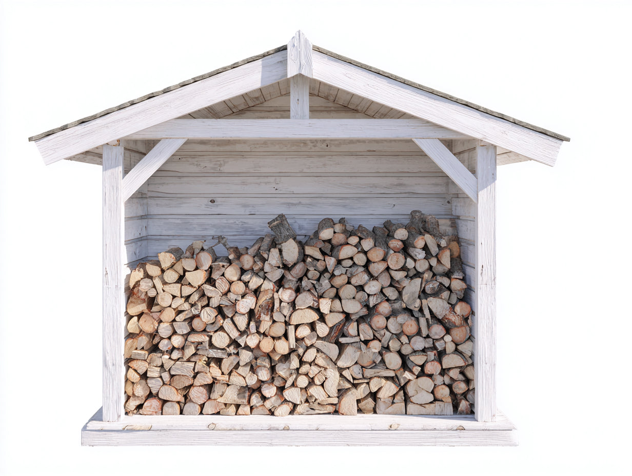 Abri à bûches-Bois-208x76x172 cm-Blanc-Gris-Chalet rustique