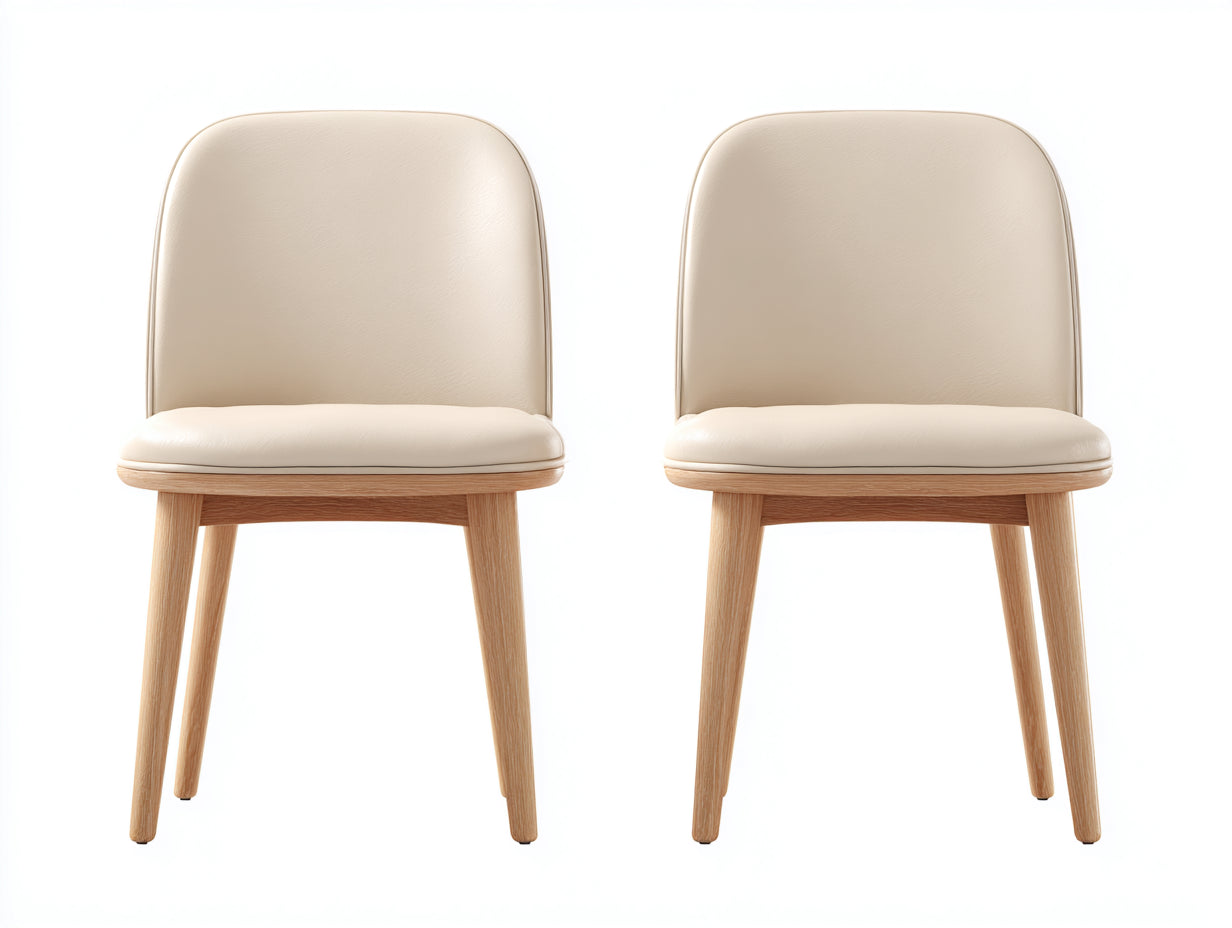 Chaise de salle à manger - cuir synthétique-bois - 50x57x83 cm - crème-naturel - moderne