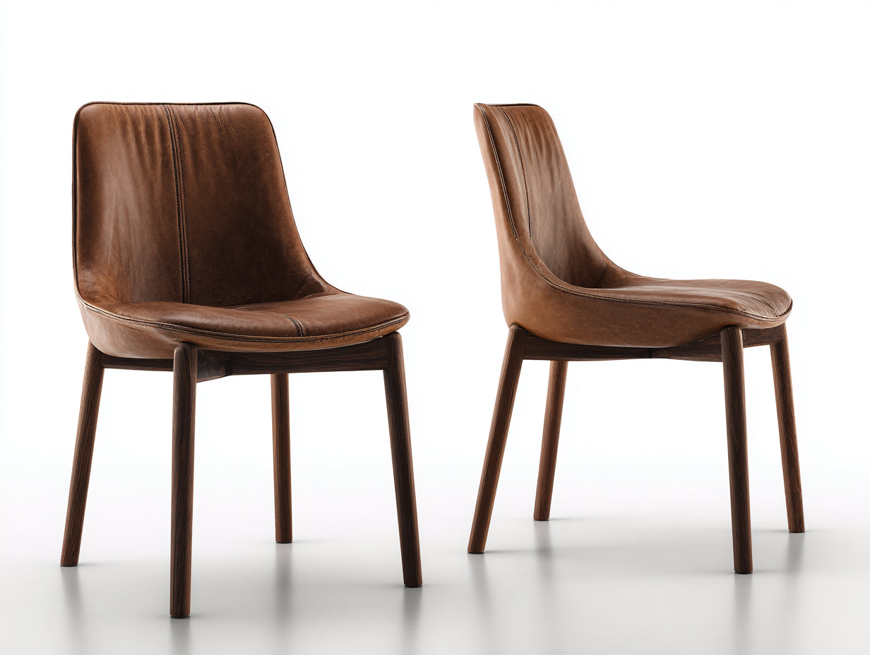 Chaise de salle à manger - cuir synthétique-bois - 50x57x84 cm - marron-noyer - vintage