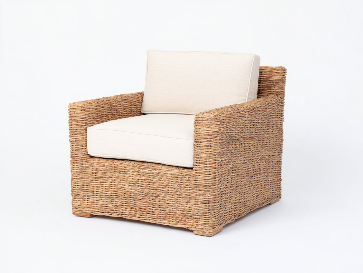 Fauteuil de jardin - Rotin tressé - 90x84x75 cm - Beige naturel-Crème - Naturel