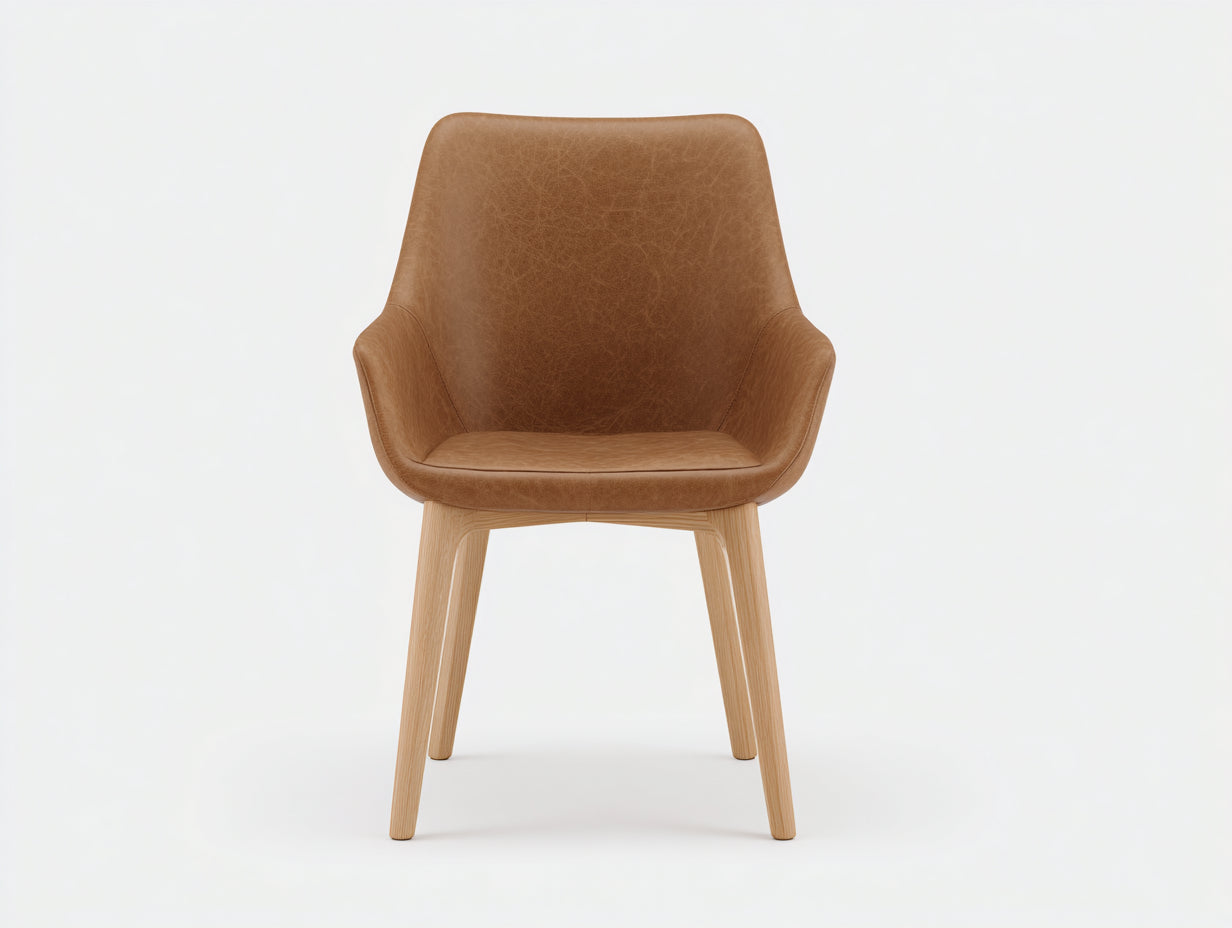 Chaise de salle à manger - cuir synthétique-bois - 61x58x82 cm - marron-naturel - moderne