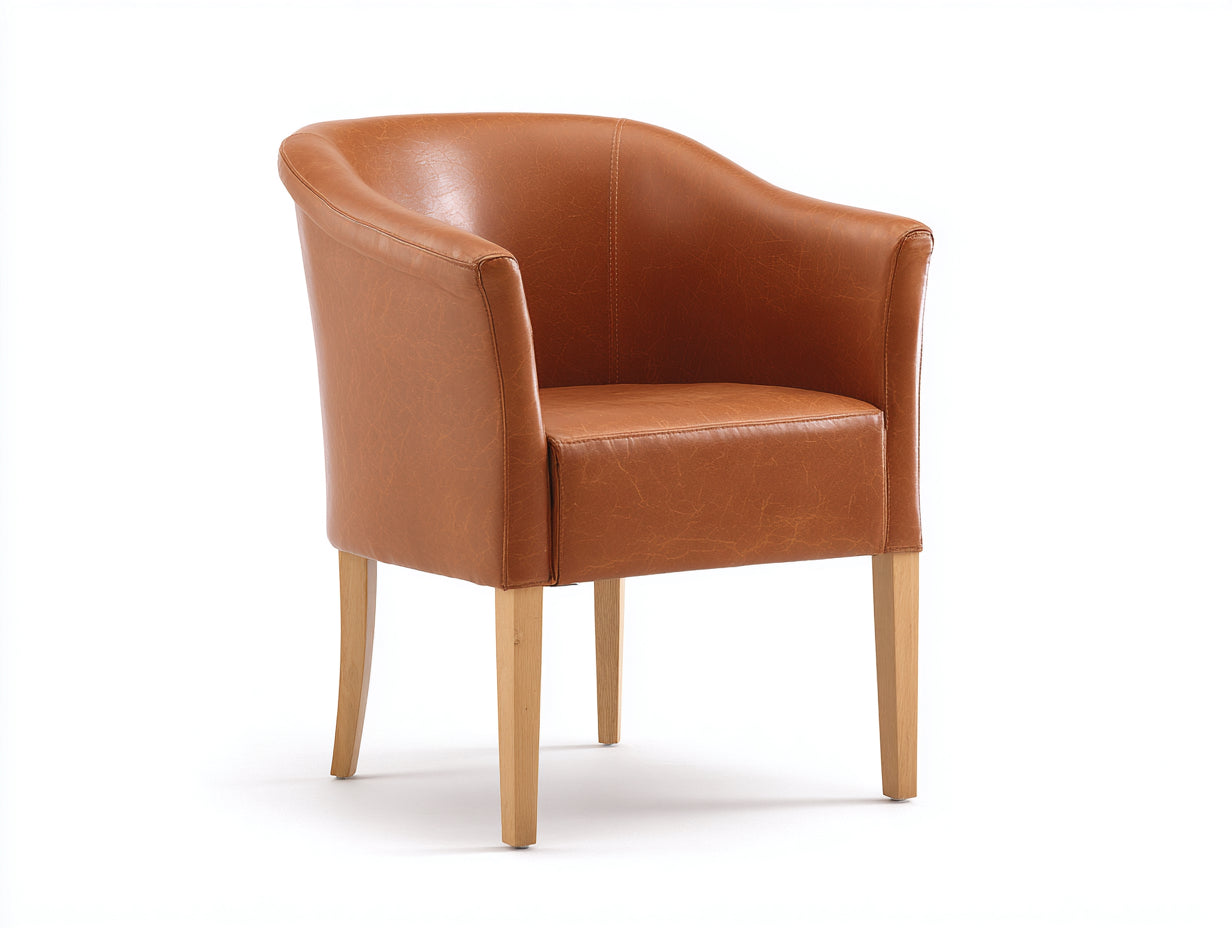 Chaise de salle à manger - cuir synthétique-bois - 60x58x76 cm - marron cognac-naturel - rétro