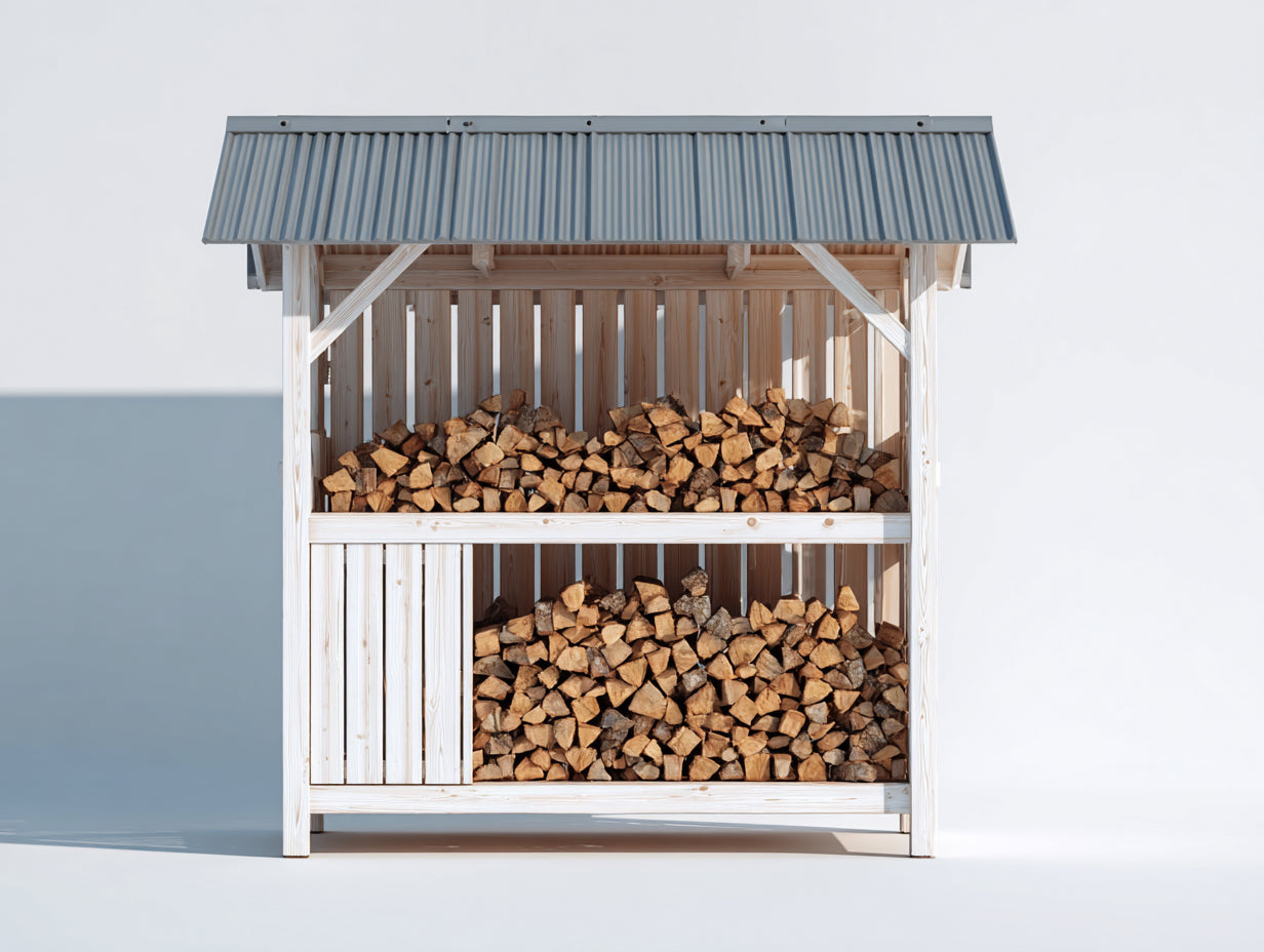 Abri à bûches-Bois-184x60x170 cm-Bois clair-Gris-Extérieur couvert