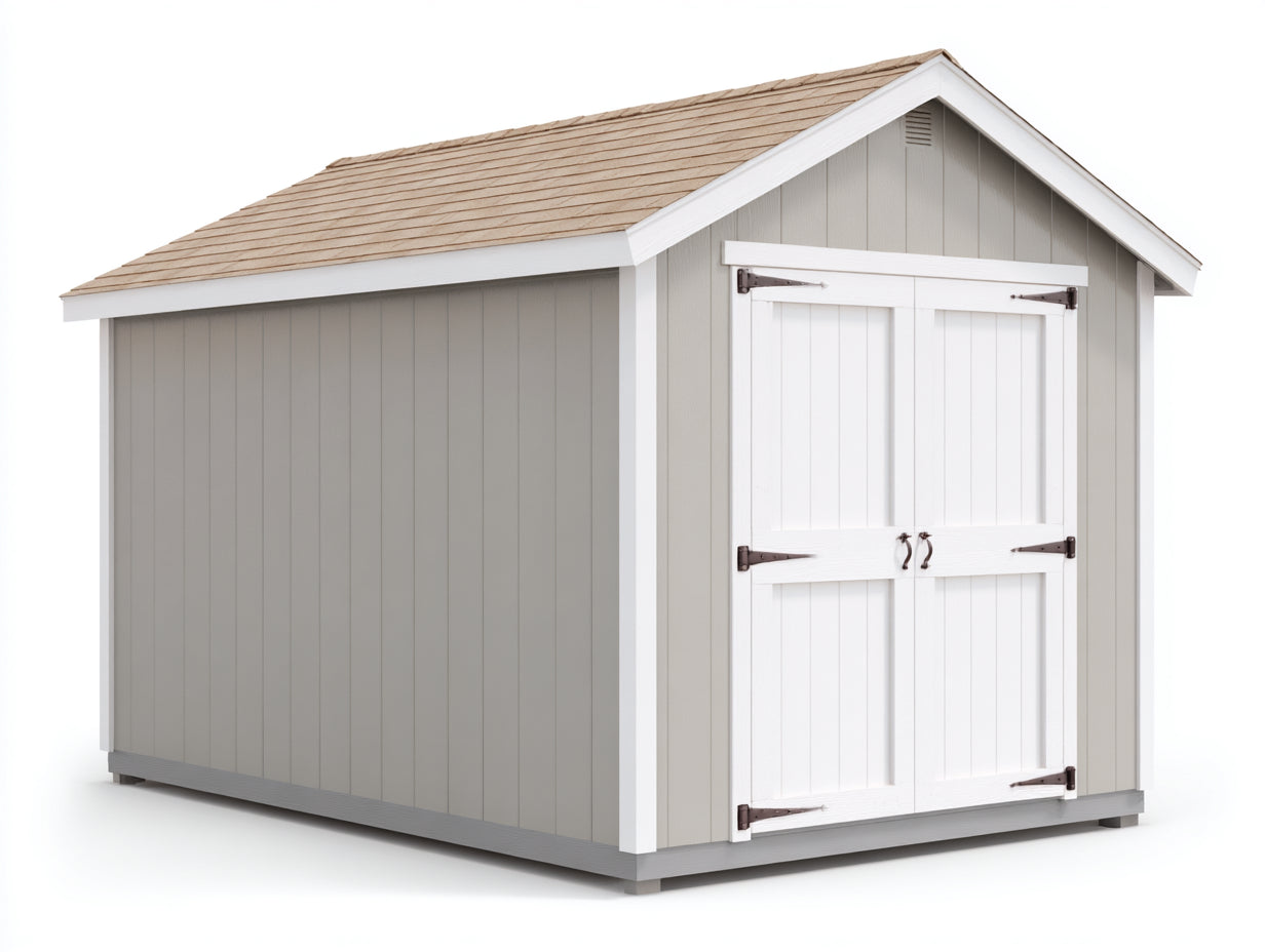 Abri de jardin-Bois-286x218x236 cm-Gris taupe-Blanc-Beige-Chalet classique